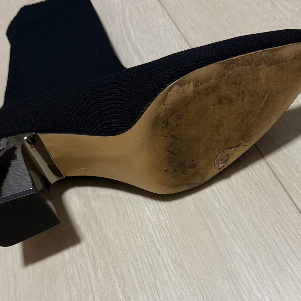 Zara Black Glove Knit Fabric Heeled Boots - Picture 7 of 11
